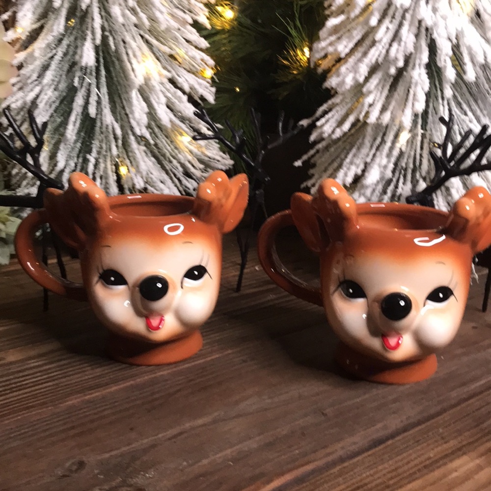 Pottery Barn Handcrafted Cute Cheeky Reindeer Holiday Mugs 12oz - Set of 4 - Picture 6 of 17